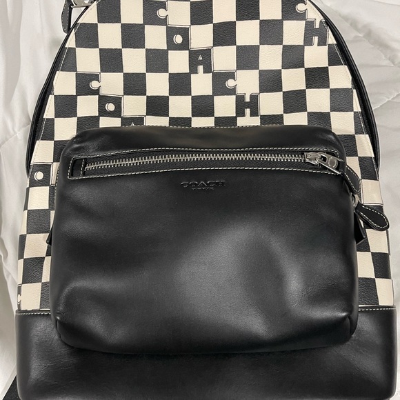 NWT Coach West Backpack With Checkerboard Print Coated Canvas Leather - Picture 3 of 3